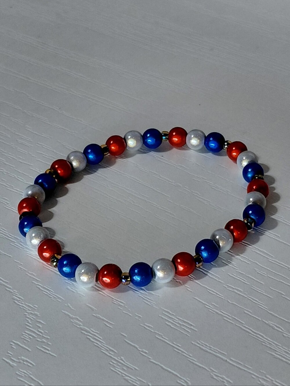 Handmade Red White & Blue Beaded Stretch Bracelet 7 Inches 4th Of July Patriotic - Picture 11 of 14